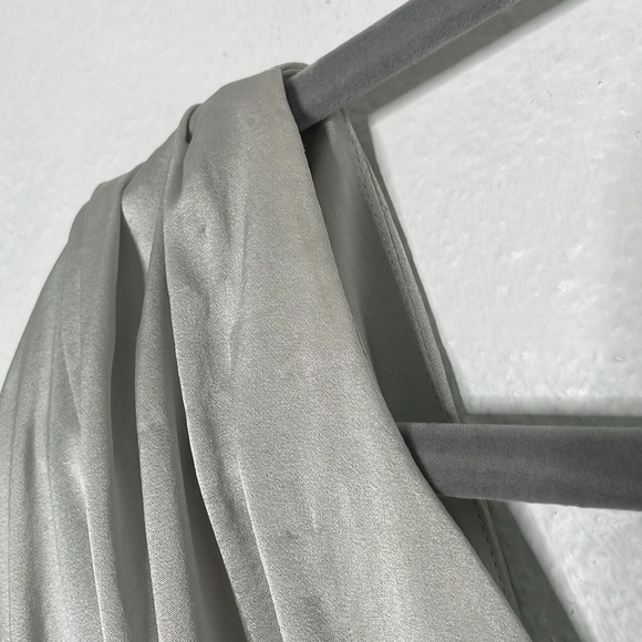 Retrofete Silver Silk Asymmetrical Ruched Neva Dress. Size XS - Picture 14 of 15